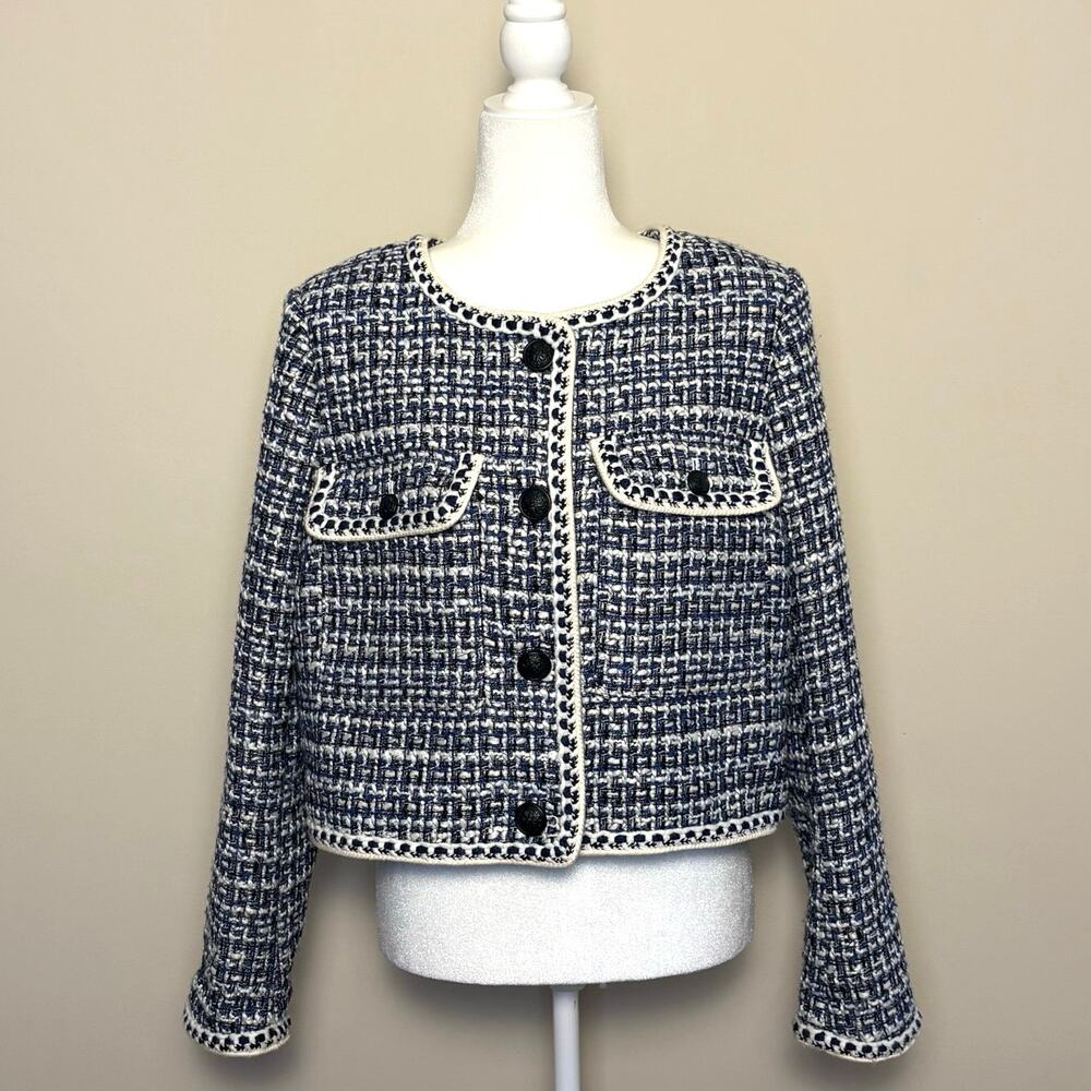 Christian Lacroix Tweed Blazer Women's L Navy White Boucle Classic